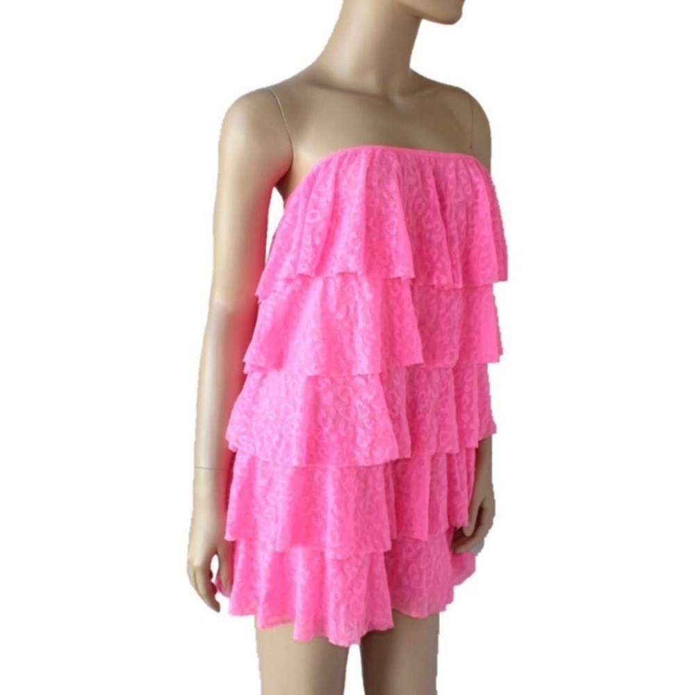 PINK Victoria's Secret Neon Pink Tiered Lace Swim Coverup - Picture 4 of 4